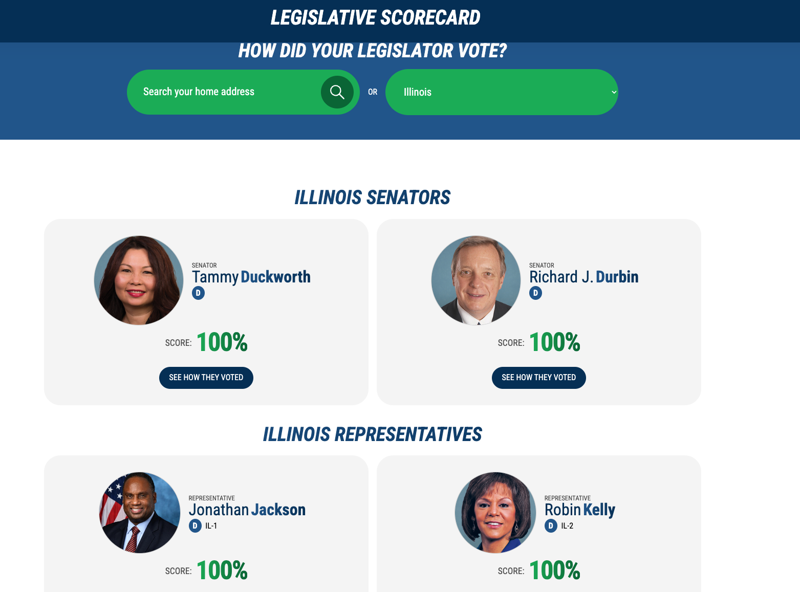 Screenshot of the AFSCME legislative scorecard